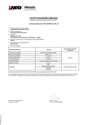 LEISTUNGSERKLÄRUNG: Diamant