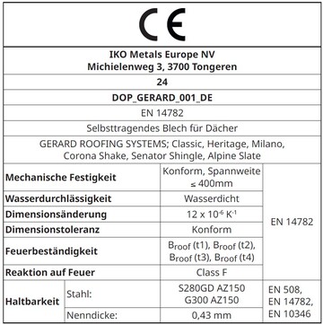 CE Labels: Classic, Heritage, Milano, Corona Shake, Senator Shingle, Alpine Slate