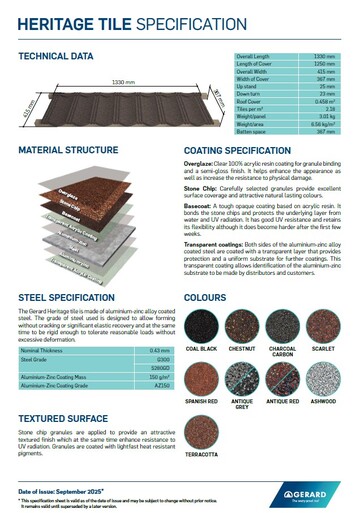 Spezifikationen für die Dachplatten Heritage (PDF)